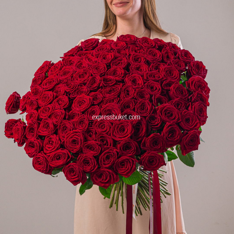 101 красная роза 70см